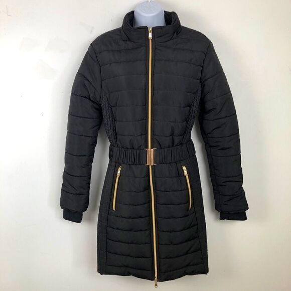 Wantdo Amazing Black Puffy Gold Accent Zip Up Size Small Coat!! - Picture 1 of 13